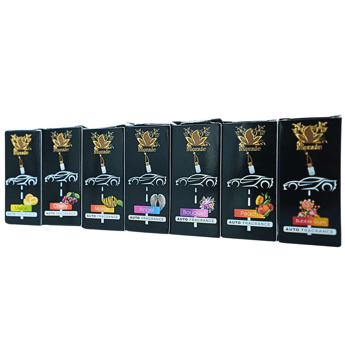 Pachet Promo Odorizante Auto Mozaic 7x – Bubble Gum, Bouquet, Mango, Cherry, Melon, Peach, Angel - Odorizant Auto | VrajaDulce